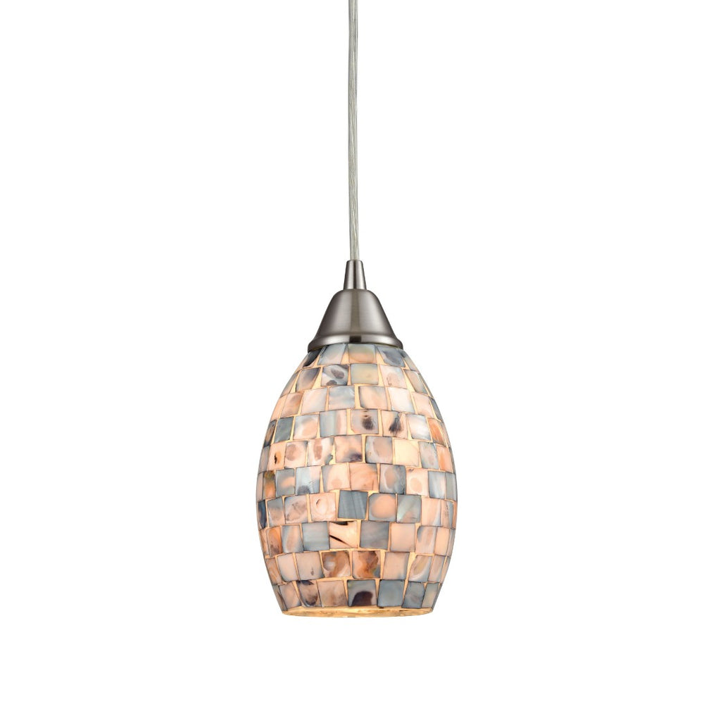 Atlas Capri 1-Light Pendant with Capiz Shell Shade - Coastal Elegance in Satin Nickel for Modern Spaces CL11553-NA