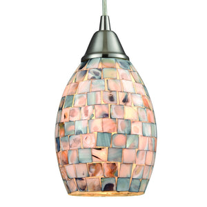Atlas Capri 1-Light Pendant with Capiz Shell Shade - Coastal Elegance in Satin Nickel for Modern Spaces CL11553-NA