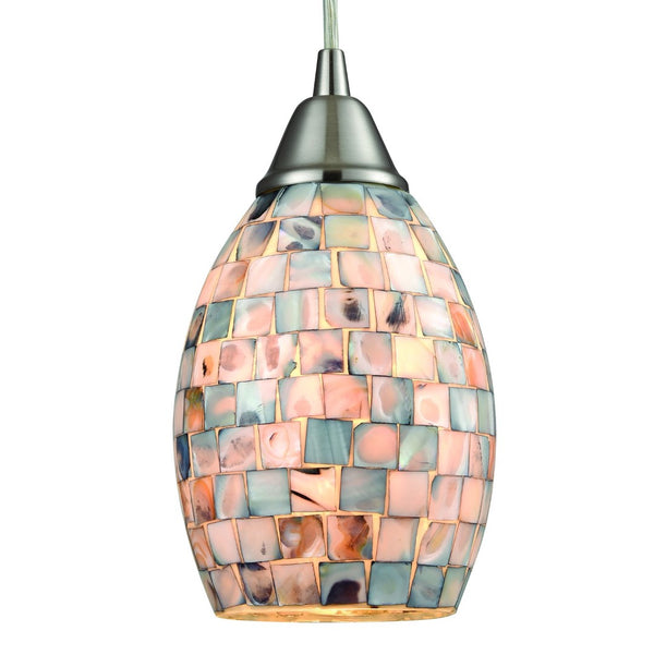 Atlas Capri 1-Light Pendant with Capiz Shell Shade - Coastal Elegance in Satin Nickel for Modern Spaces CL11553-NA