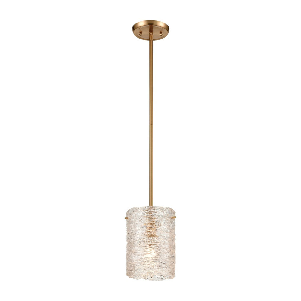 Atlas Chiseled Ice 7'' Wide 1-Light Mini Pendant - Textured Glass & Satin Brass for Modern Elegance CL11561-BS