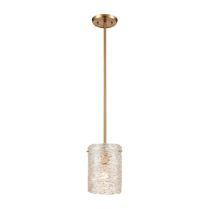 Atlas Chiseled Ice 7'' Wide 1-Light Mini Pendant - Textured Glass & Satin Brass for Modern Elegance CL11561-BS