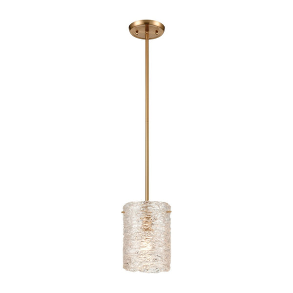 Atlas Chiseled Ice 7'' Wide 1-Light Mini Pendant - Textured Glass & Satin Brass for Modern Elegance CL11561-BS