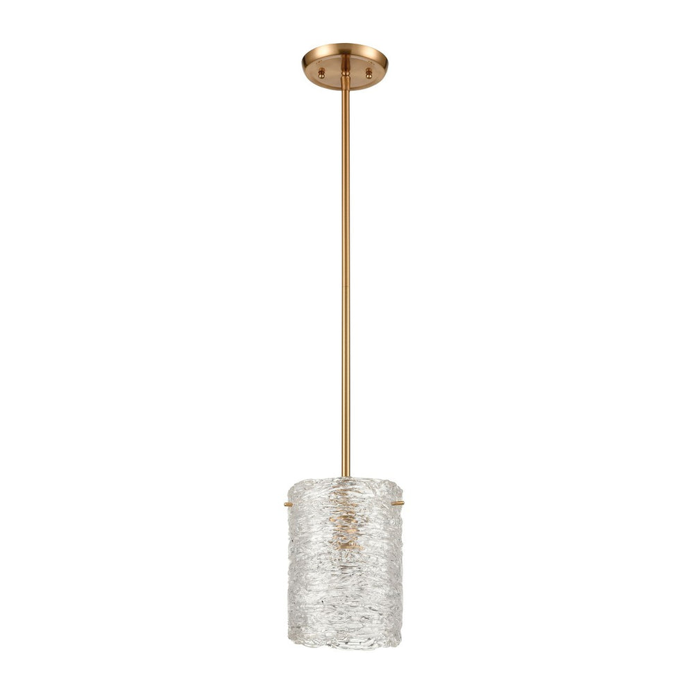 Atlas Chiseled Ice 7'' Wide 1-Light Mini Pendant - Textured Glass & Satin Brass for Modern Elegance CL11561-BS