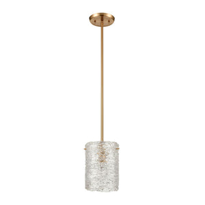 Atlas Chiseled Ice 7'' Wide 1-Light Mini Pendant - Textured Glass & Satin Brass for Modern Elegance CL11561-BS