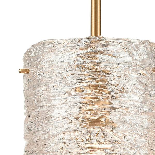 Atlas Chiseled Ice 7'' Wide 1-Light Mini Pendant - Textured Glass & Satin Brass for Modern Elegance CL11561-BS
