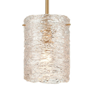 Atlas Chiseled Ice 7'' Wide 1-Light Mini Pendant - Textured Glass & Satin Brass for Modern Elegance CL11561-BS