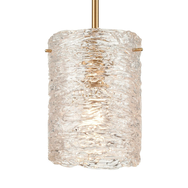 Atlas Chiseled Ice 7'' Wide 1-Light Mini Pendant - Textured Glass & Satin Brass for Modern Elegance CL11561-BS
