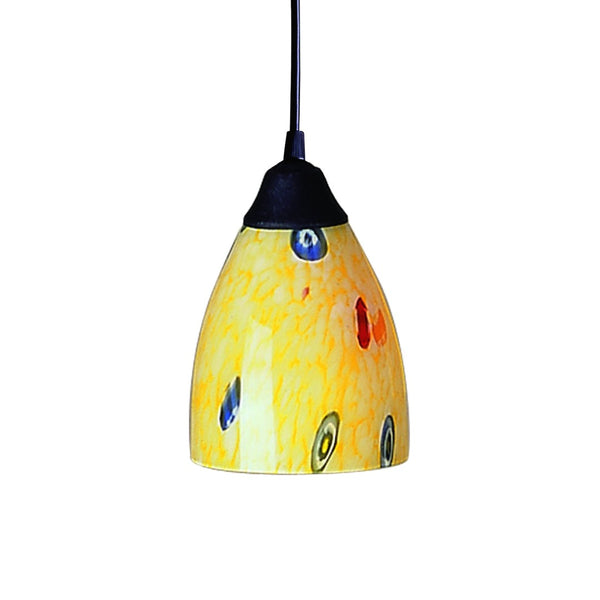 Atlas Classico 5'' Wide 1-Light Pendant - Artisan Hand-Blown Glass for Warm Ambient Lighting in Any Space Dark Rust with Yellow Blaze Glass CL11565-YW