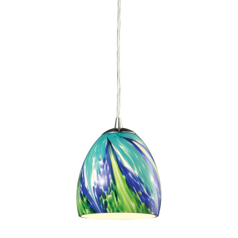 Atlas Colorwave 6" Wide 1-Light Pendant - Vibrant Blue Art Glass with Sleek Satin Nickel for Modern Spaces CL11566-BL
