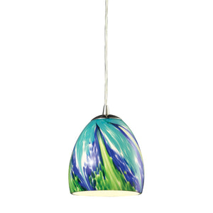 Atlas Colorwave 6" Wide 1-Light Pendant - Vibrant Blue Art Glass with Sleek Satin Nickel for Modern Spaces CL11566-BL