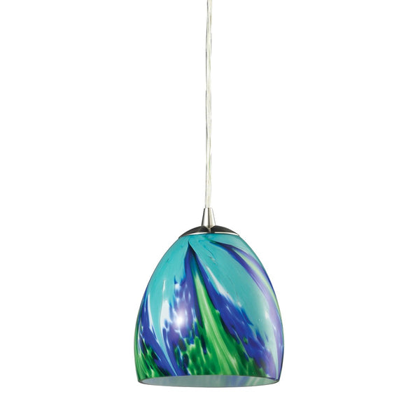 Atlas Colorwave 6" Wide 1-Light Pendant - Vibrant Blue Art Glass with Sleek Satin Nickel for Modern Spaces CL11566-BL