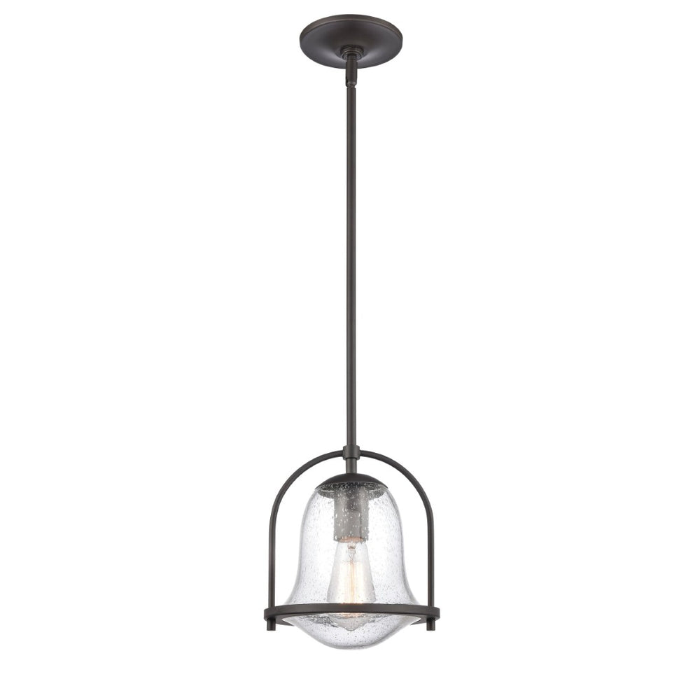 Atlas Connection 1-Light Mini Pendant - Vintage-Inspired Seedy Glass Shade for Stylish Indoor Lighting Oil Rubbed Bronze CL11568-BZ