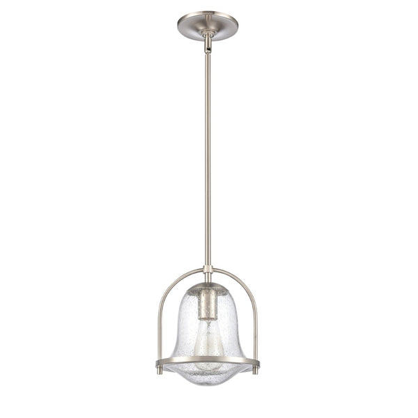 Atlas Connection 1-Light Mini Pendant - Vintage-Inspired Seedy Glass Shade for Stylish Indoor Lighting Satin Nickel CL11568-NK