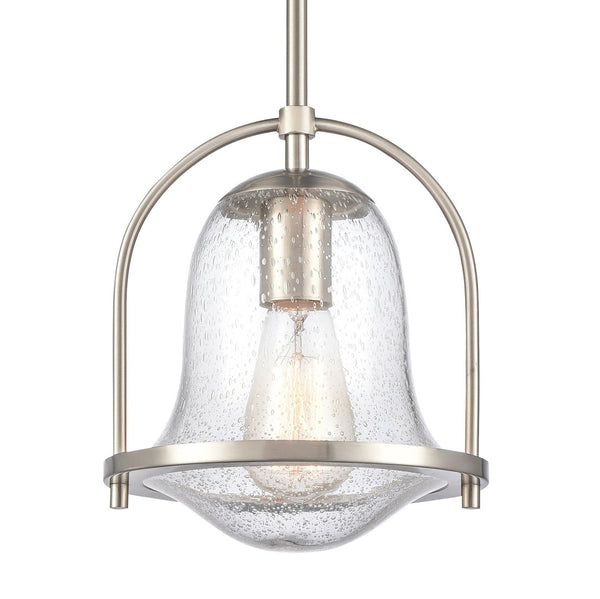 Atlas Connection 1-Light Mini Pendant - Vintage-Inspired Seedy Glass Shade for Stylish Indoor Lighting Satin Nickel CL11568-NK