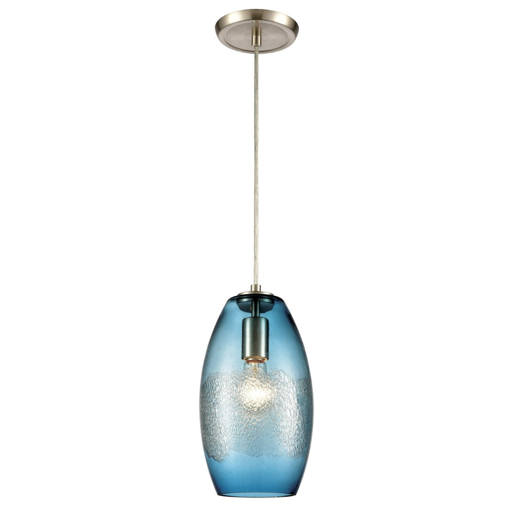 Atlas Ebbtide 6" Aqua Glass Mini Pendant Light - Coastal Elegance in Satin Nickel for Any Room Decor CL11576-BL