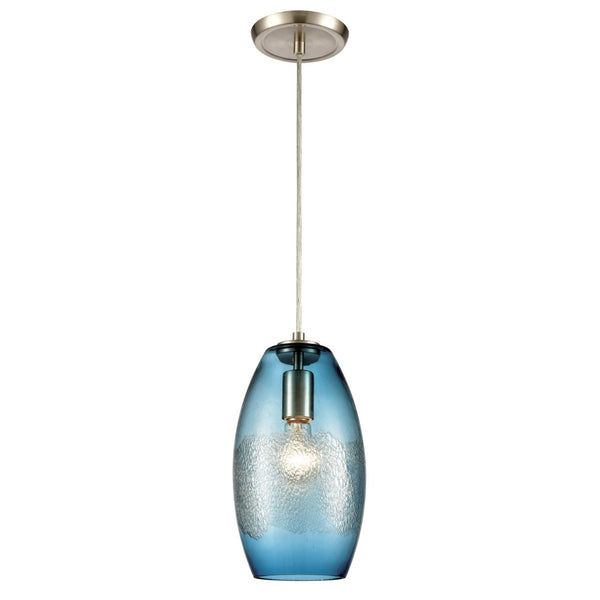 Atlas Ebbtide 6" Aqua Glass Mini Pendant Light - Coastal Elegance in Satin Nickel for Any Room Decor CL11576-BL