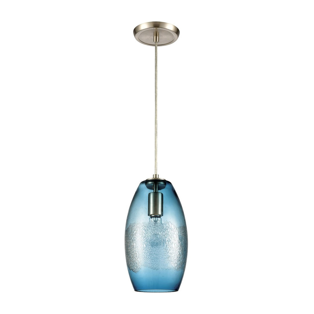 Atlas Ebbtide 6" Aqua Glass Mini Pendant Light - Coastal Elegance in Satin Nickel for Any Room Decor CL11576-BL
