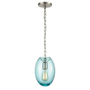 Atlas Ellipsa 7'' Wide Mini Pendant Light - Contemporary Satin Nickel with Elegant Blue Glass Shade CL11578-BL
