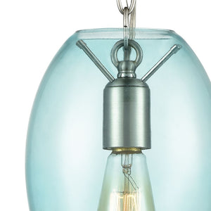 Atlas Ellipsa 7'' Wide Mini Pendant Light - Contemporary Satin Nickel with Elegant Blue Glass Shade CL11578-BL