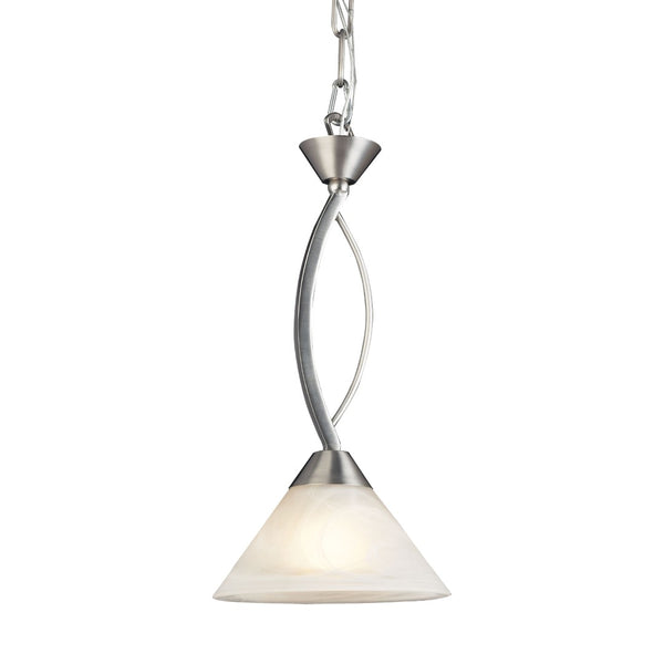Atlas Elysburg 7" Wide Mini Pendant Light - Satin Nickel & White Swirl Glass for Modern Interiors CL11579-NK