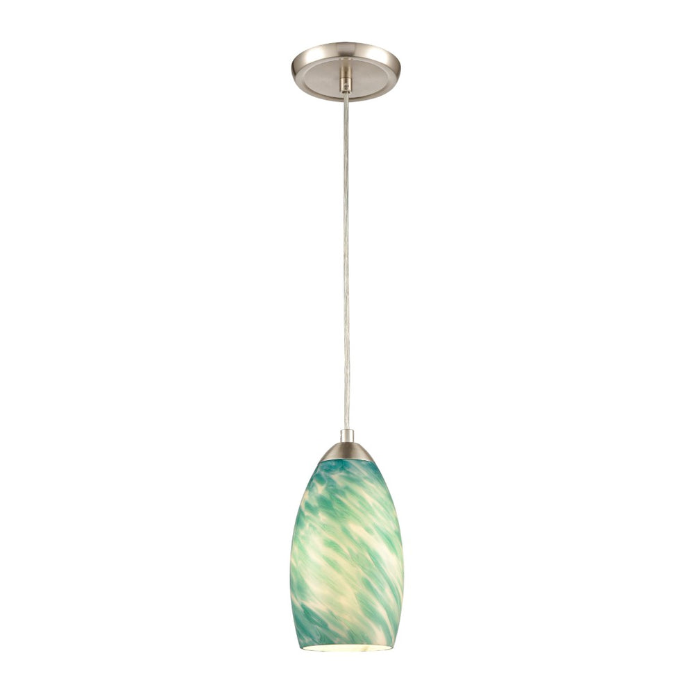 Atlas Evening Sky Mini Pendant - 5'' Wide Blue Cloud Glass Fixture in Satin Nickel for Stylish Spaces CL11582-GN