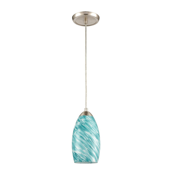Atlas Evening Sky Mini Pendant - 5'' Wide Blue Cloud Glass Fixture in Satin Nickel for Stylish Spaces CL11582-GN