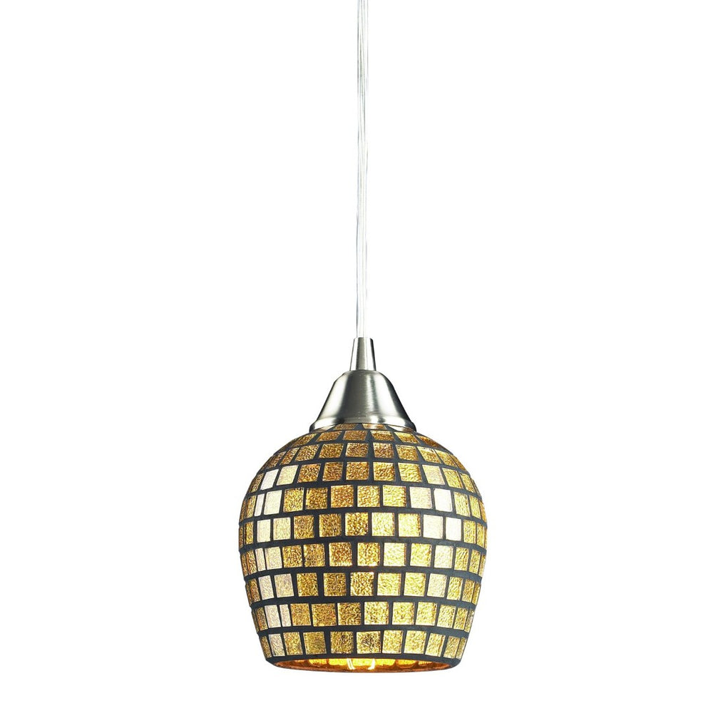 Atlas Fusion 5'' Wide 1-Light Pendant - Elegant Glass Mosaic Design for Modern Home Ambiance & Style Satin Nickel with Gold Leaf Mosaic CL11591-GD