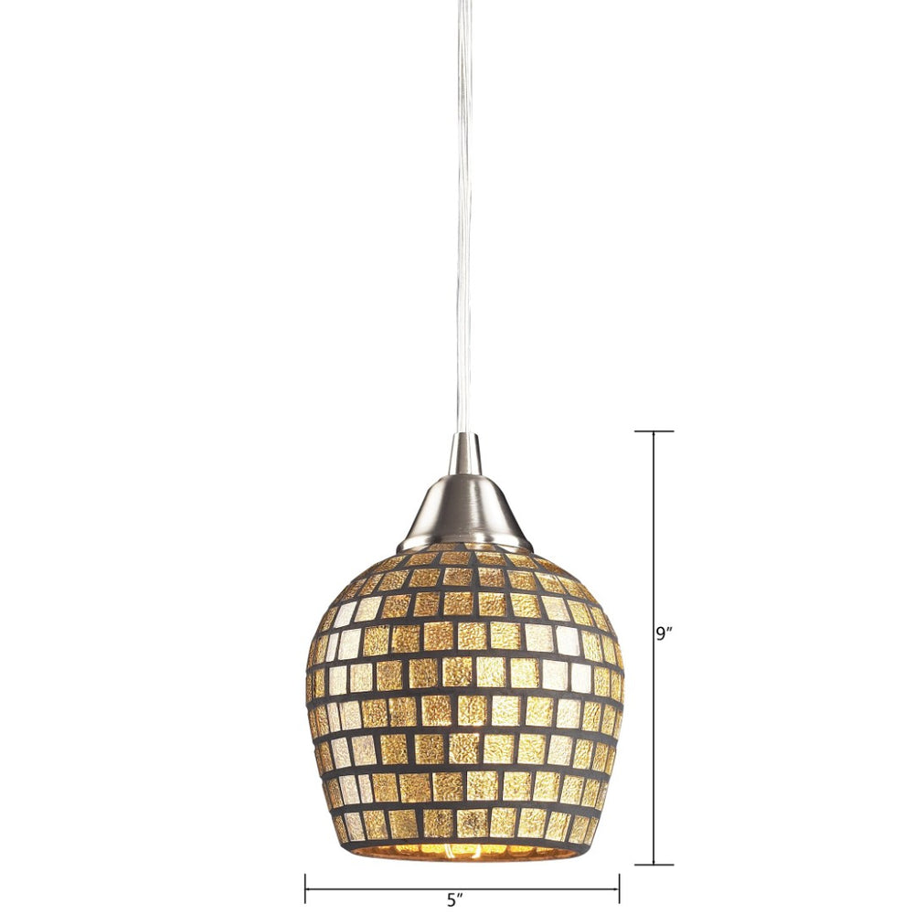 Atlas Fusion 5'' Wide 1-Light Pendant - Elegant Glass Mosaic Design for Modern Home Ambiance & Style Satin Nickel with Gold Leaf Mosaic CL11591-GD