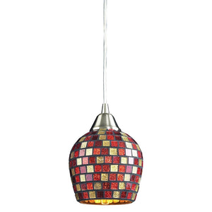 Atlas Fusion 5" Wide 1-Light Mini Pendant - Vibrant Multicolor Mosaic Artistry with Satin Nickel Finish CL11591-RD