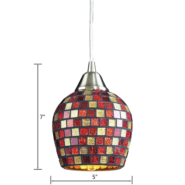 Atlas Fusion 5" Wide 1-Light Mini Pendant - Vibrant Multicolor Mosaic Artistry with Satin Nickel Finish CL11591-RD