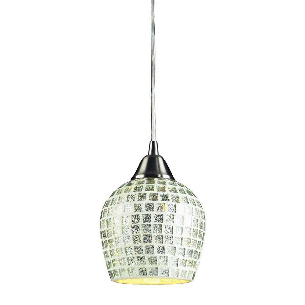 Atlas Fusion 5'' Wide 1-Light Pendant - Modern Satin Nickel with Shimmering Silver Mosaic Glass Design CL11591-SV