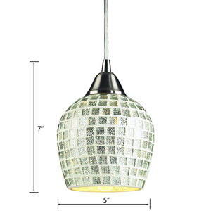 Atlas Fusion 5'' Wide 1-Light Pendant - Modern Satin Nickel with Shimmering Silver Mosaic Glass Design CL11591-SV