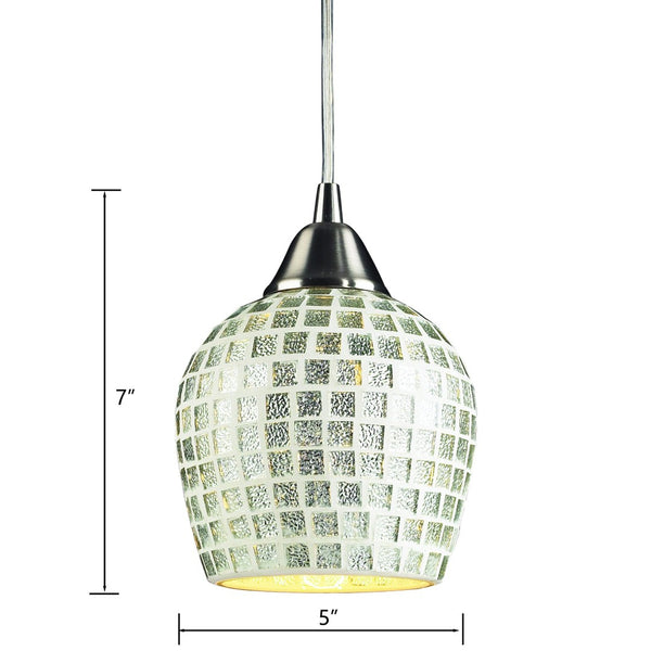 Atlas Fusion 5'' Wide 1-Light Pendant - Modern Satin Nickel with Shimmering Silver Mosaic Glass Design CL11591-SV