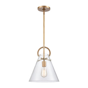 Atlas Gabby 11" Wide 1-Light Mini Pendant - Modern Conical Glass Shade with Sculptural Metalwork Design Brass CL11592-BS