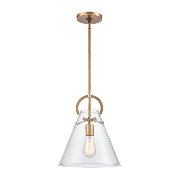 Atlas Gabby 11" Wide 1-Light Mini Pendant - Modern Conical Glass Shade with Sculptural Metalwork Design Brass CL11592-BS