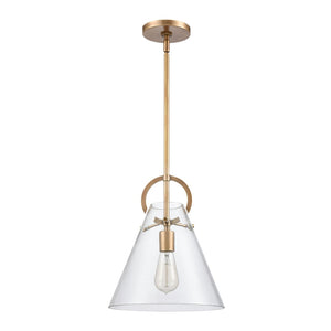 Atlas Gabby 11" Wide 1-Light Mini Pendant - Modern Conical Glass Shade with Sculptural Metalwork Design Brass CL11592-BS