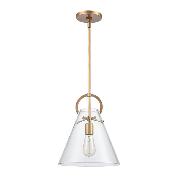 Atlas Gabby 11" Wide 1-Light Mini Pendant - Modern Conical Glass Shade with Sculptural Metalwork Design Brass CL11592-BS