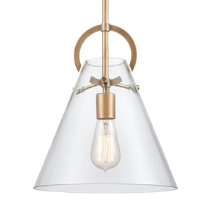 Atlas Gabby 11" Wide 1-Light Mini Pendant - Modern Conical Glass Shade with Sculptural Metalwork Design Brass CL11592-BS