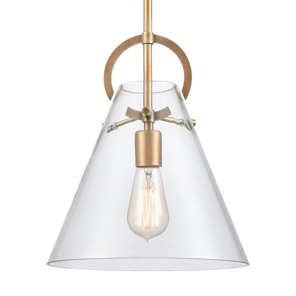 Atlas Gabby 11" Wide 1-Light Mini Pendant - Modern Conical Glass Shade with Sculptural Metalwork Design Brass CL11592-BS