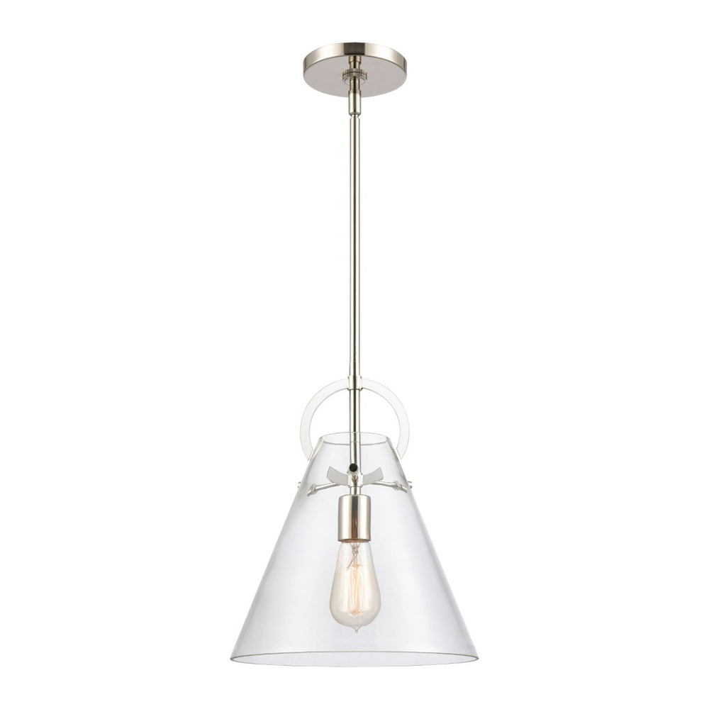 Atlas Gabby 11" Wide 1-Light Mini Pendant - Modern Conical Glass Shade with Sculptural Metalwork Design Polished Nickel CL11592-NK