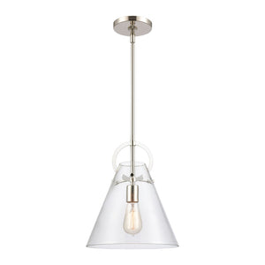 Atlas Gabby 11" Wide 1-Light Mini Pendant - Modern Conical Glass Shade with Sculptural Metalwork Design Polished Nickel CL11592-NK