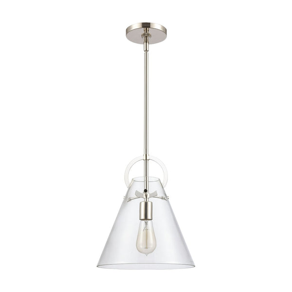 Atlas Gabby 11" Wide 1-Light Mini Pendant - Modern Conical Glass Shade with Sculptural Metalwork Design Polished Nickel CL11592-NK