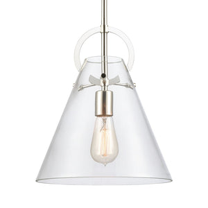Atlas Gabby 11" Wide 1-Light Mini Pendant - Modern Conical Glass Shade with Sculptural Metalwork Design Polished Nickel CL11592-NK