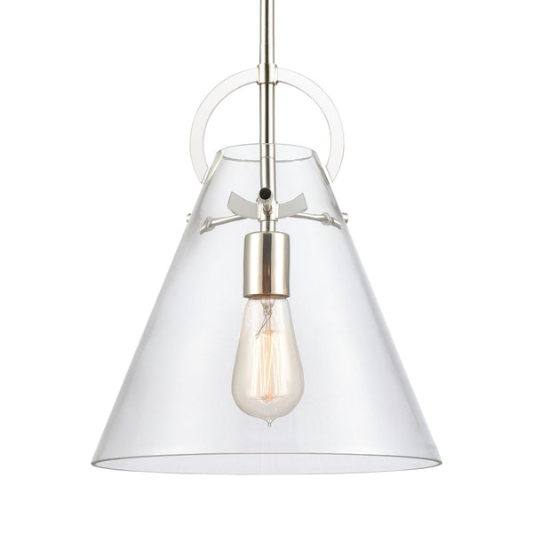 Atlas Gabby 11" Wide 1-Light Mini Pendant - Modern Conical Glass Shade with Sculptural Metalwork Design Polished Nickel CL11592-NK