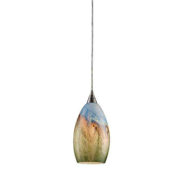 Atlas Geologic Hand-Blown Glass 1-Light Pendant in Satin Nickel - Unique Multicolor Design, Artisanal Charm CL11596-MU