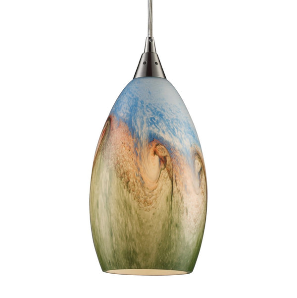 Atlas Geologic Hand-Blown Glass 1-Light Pendant in Satin Nickel - Unique Multicolor Design, Artisanal Charm CL11596-MU