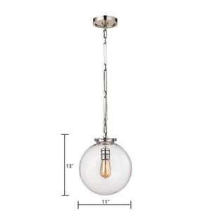 Atlas Gramercy 1-Light Mini Pendant - Polished Nickel, Elegant Glass Design for Kitchen & Entryway Spaces CL11598-NK