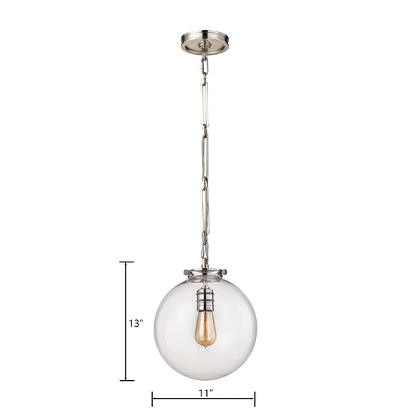 Atlas Gramercy 1-Light Mini Pendant - Polished Nickel, Elegant Glass Design for Kitchen & Entryway Spaces CL11598-NK