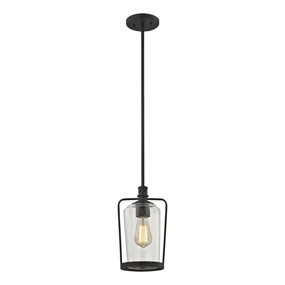 Atlas Hamel 7" Wide Mini Pendant Light - Vintage Oil Rubbed Bronze with Tapered Seeded Glass Shade CL11601-BZ