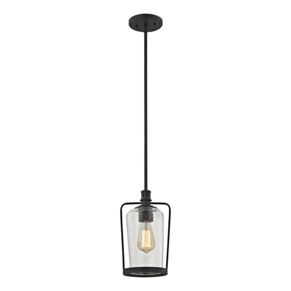 Atlas Hamel 7" Wide Mini Pendant Light - Vintage Oil Rubbed Bronze with Tapered Seeded Glass Shade CL11601-BZ